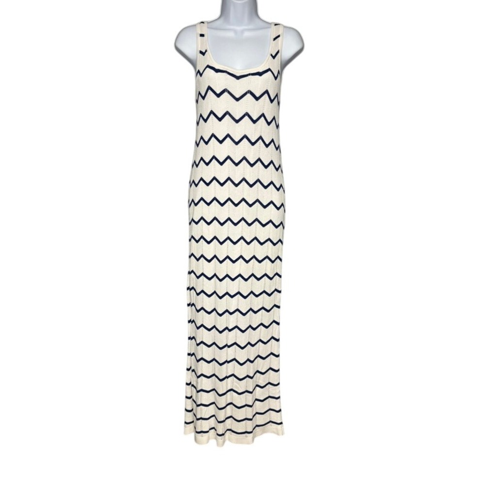 LOFT Chevron Nautical‎ Stripe Open Stitch Lightweight Maxi Sweater Dress Sz M
